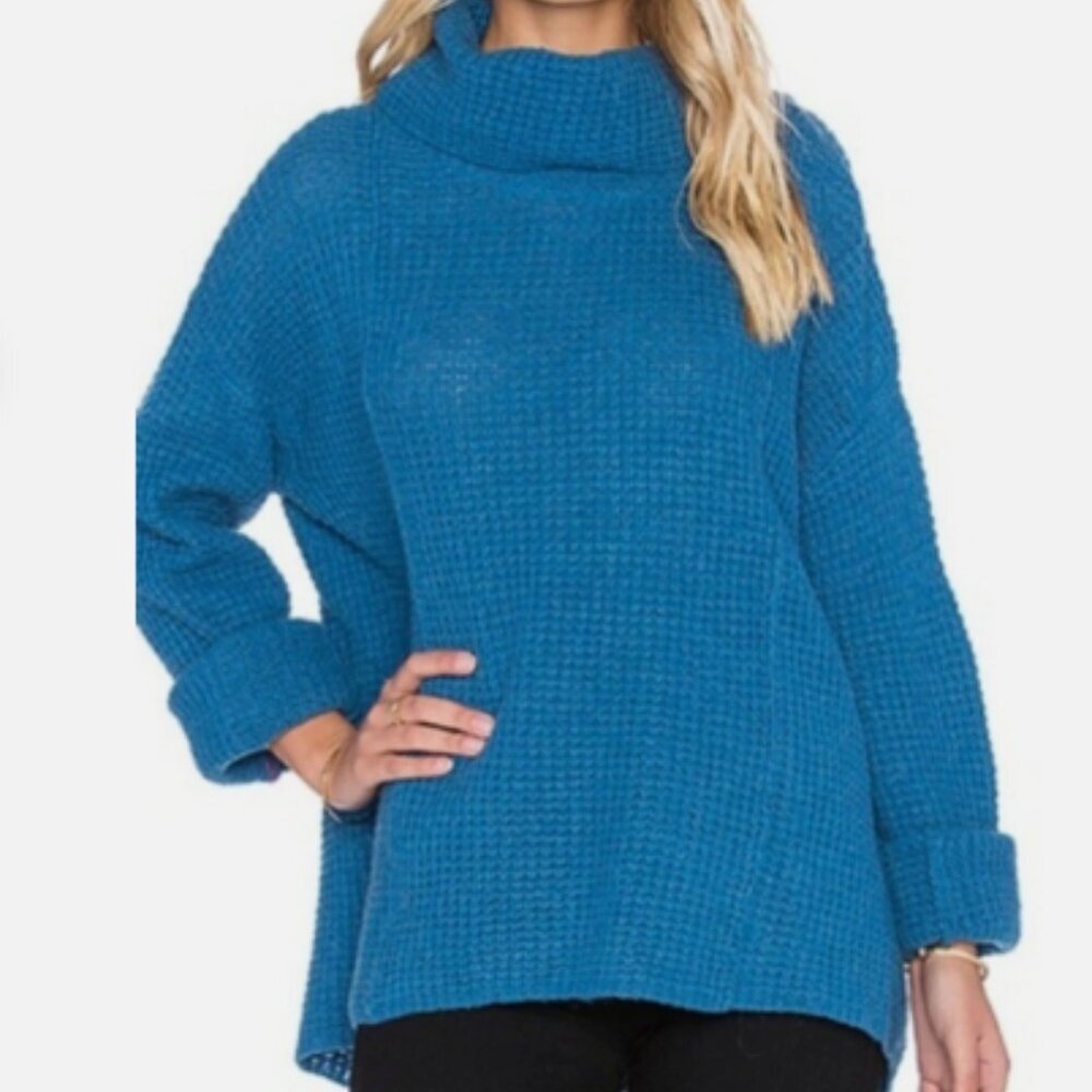 Free People 100% Wool Sweater Sz S Waffle Knit Oversized Slouchy Boho